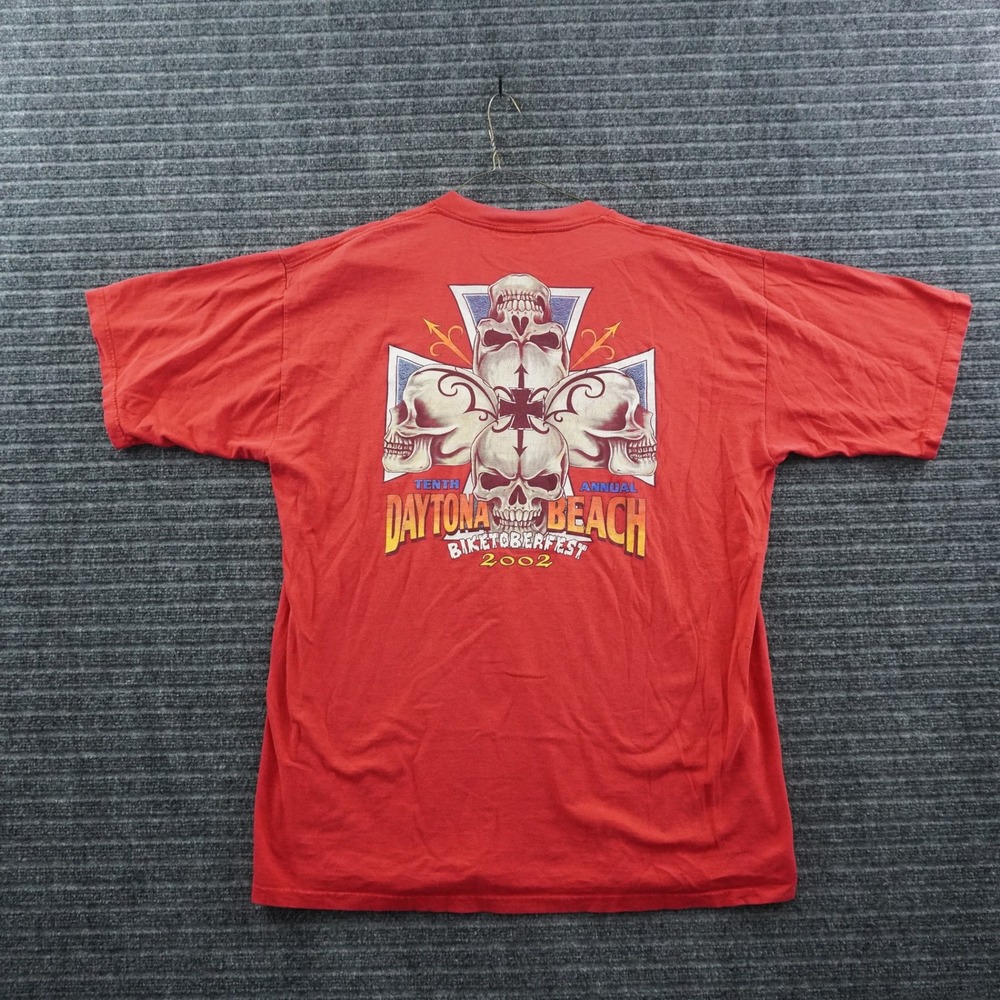 All Sport Daytona Beach Biketoberfest T-Shirt Mens XXL Red 2002 Skull Graphic